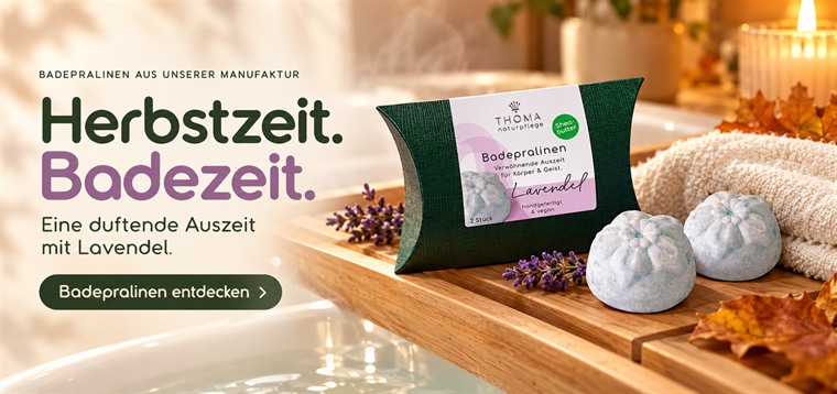 Badepralinen mit ätherischem Lavendelöl für eine Auszeit im Herbst